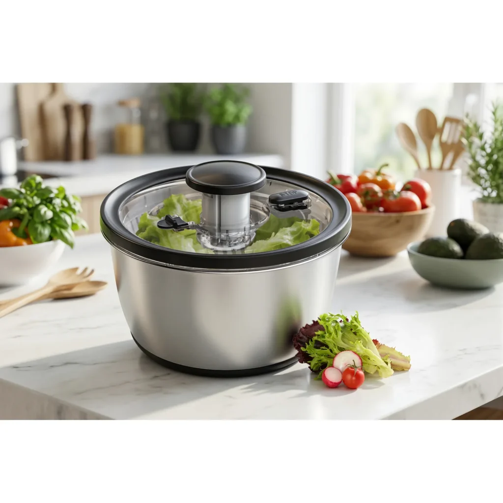 ZF2611S-25 6L Stainless Steel Pump Salad Spinner — image 1